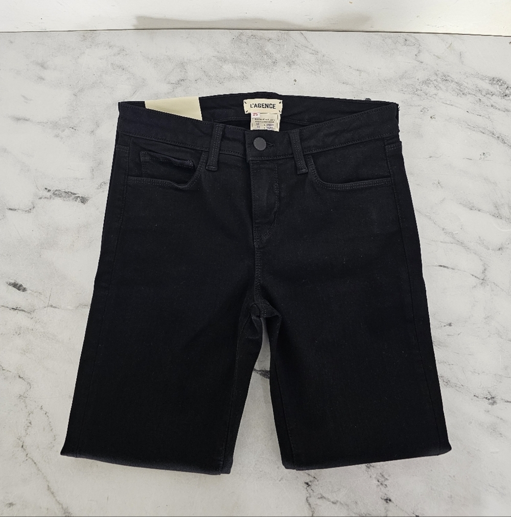 L'agence Emmanuelle Mid Rise Cropped Zipper Moto Y2K Black Skinny Jeans 25 NWT - Picture 5 of 9